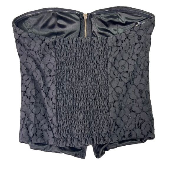 Full Tilt Bustier Top M Padded Bra Lace Overlay Front Zip Strapless Smocked Back - Picture 3 of 9